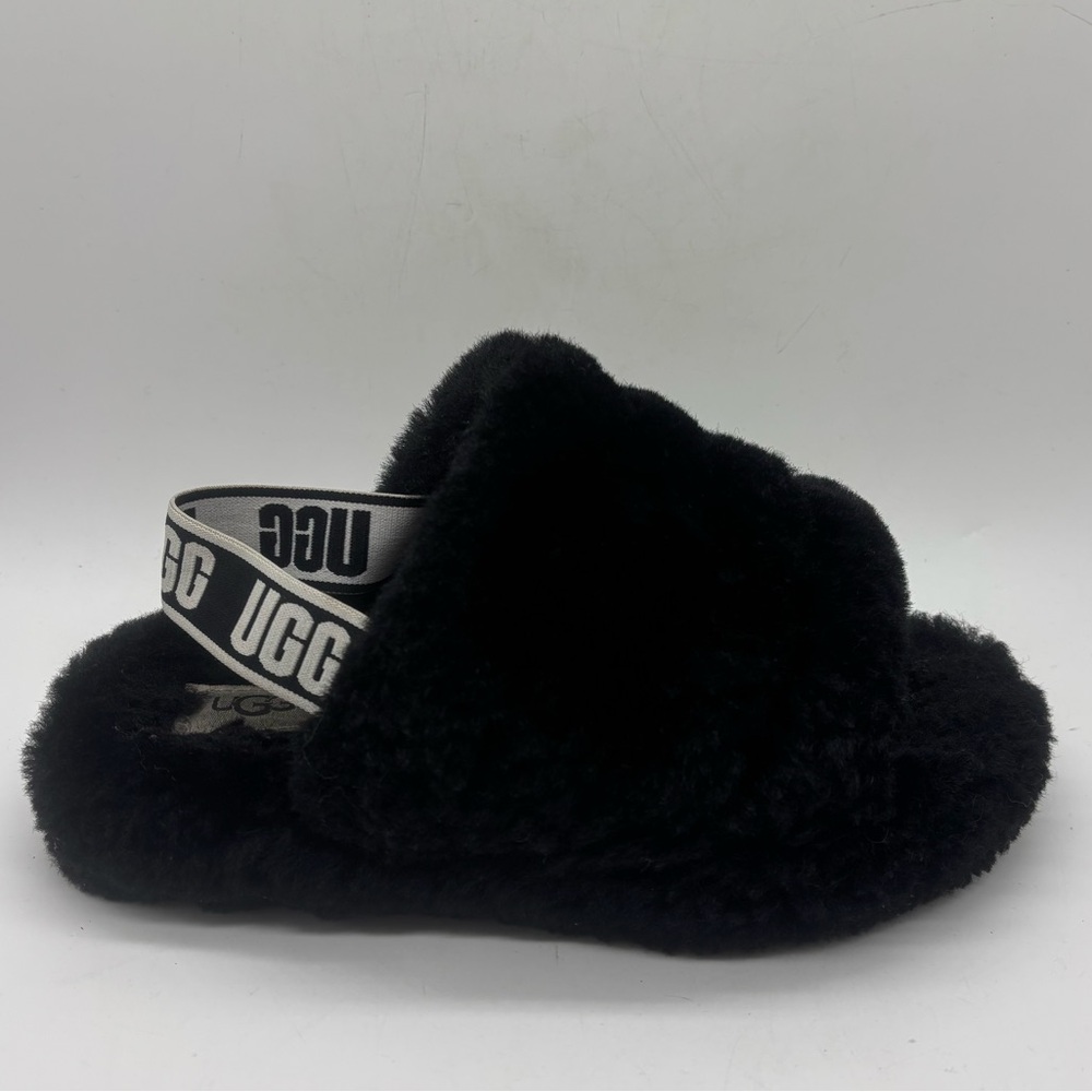 UGG Australia Big Kids' Fluff Yeah Slide Sandal Black Fleece Sz 1 1098494K